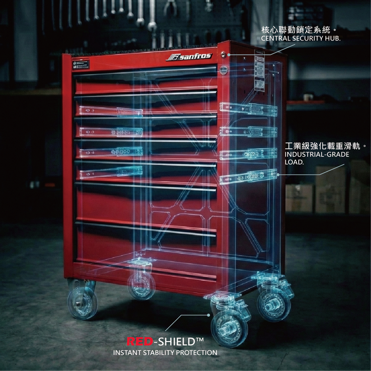 B087｜上提鎖定七抽工具車